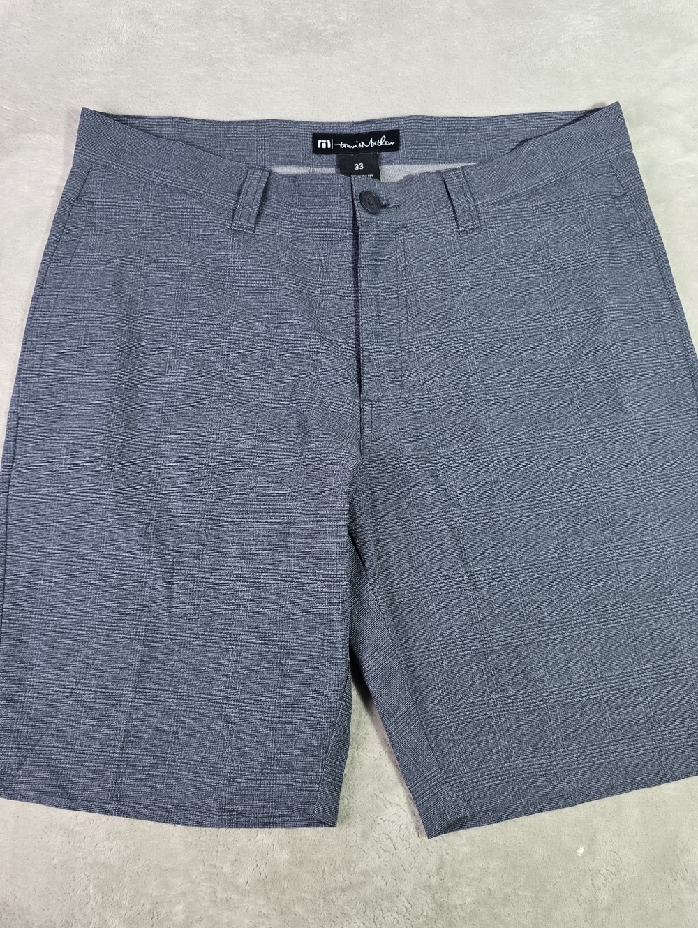 Travis Mathew Shorts Mens 33 Blue Micro Check Chino Stretch 10 Inseam Golf